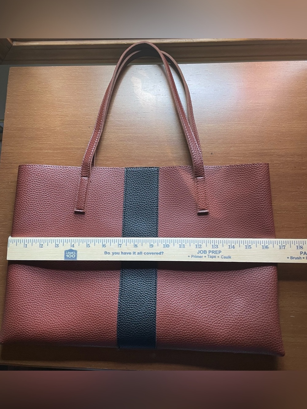 VINCE CAMUTO Luck Brown w/ Black Stripe Vegan Leather Tote Bag - Picture 9 of 10